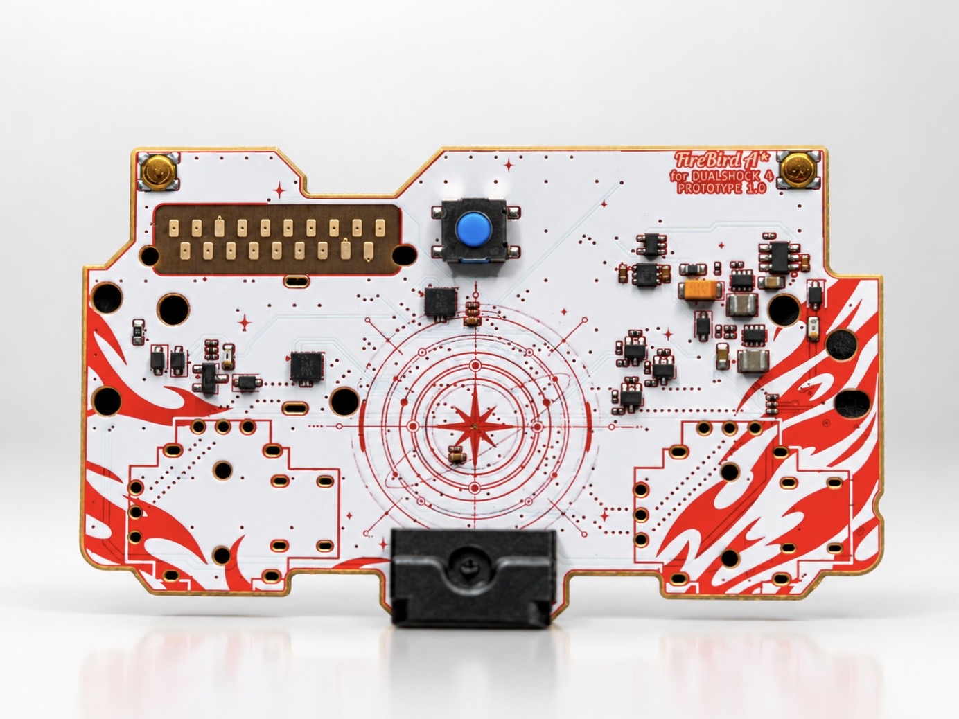 Firebird A* prototype PCB, white front with red artwork